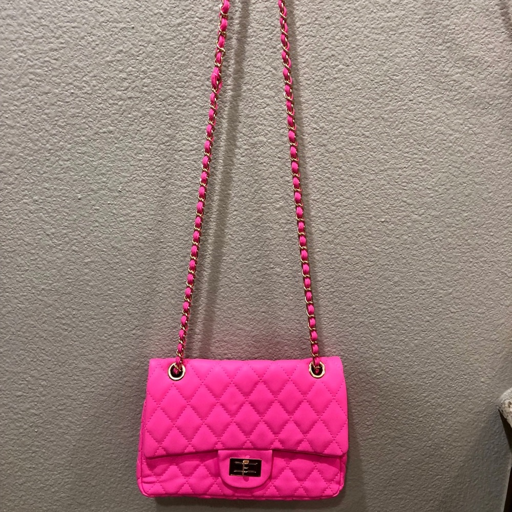 Hot Pink Quilted Crossbody Purse